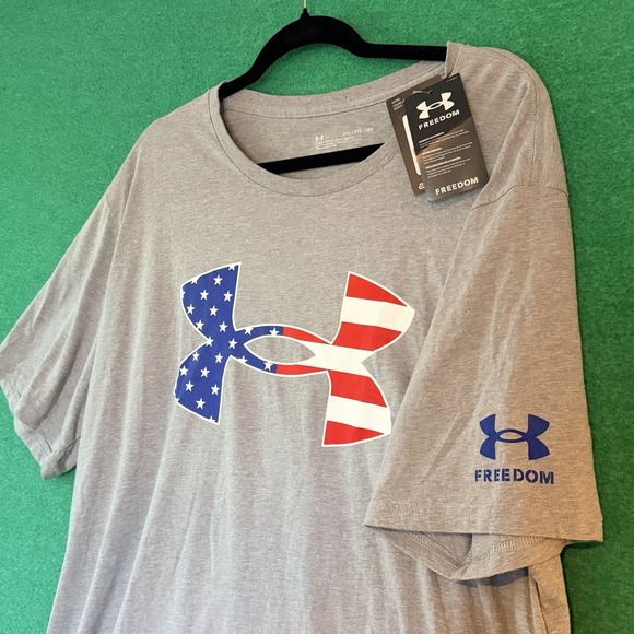 Under Armour 3XL Men's USA Freedom Flag Logo Patriotic America T-Shirt Gray NWT - Picture 5 of 7